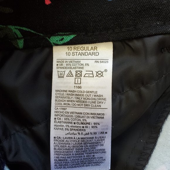 Old Navy Black Floral Pants Mid Rise Women's 10 Reg Pockets Belt Loops - Picture 8 of 10